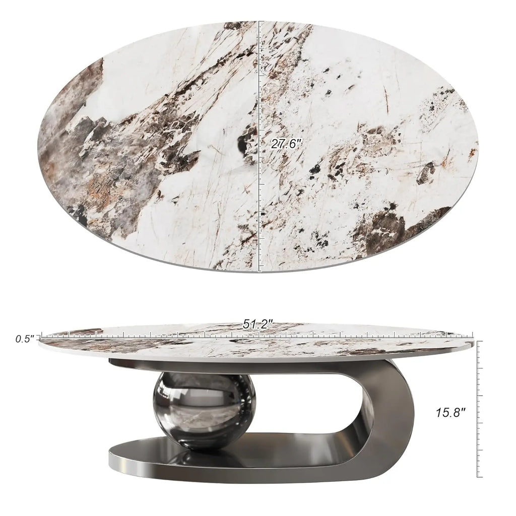 Modern Marble Coffee Table with Silver Stainless Steel Pedestal Living Room Home Decor Luxury Living