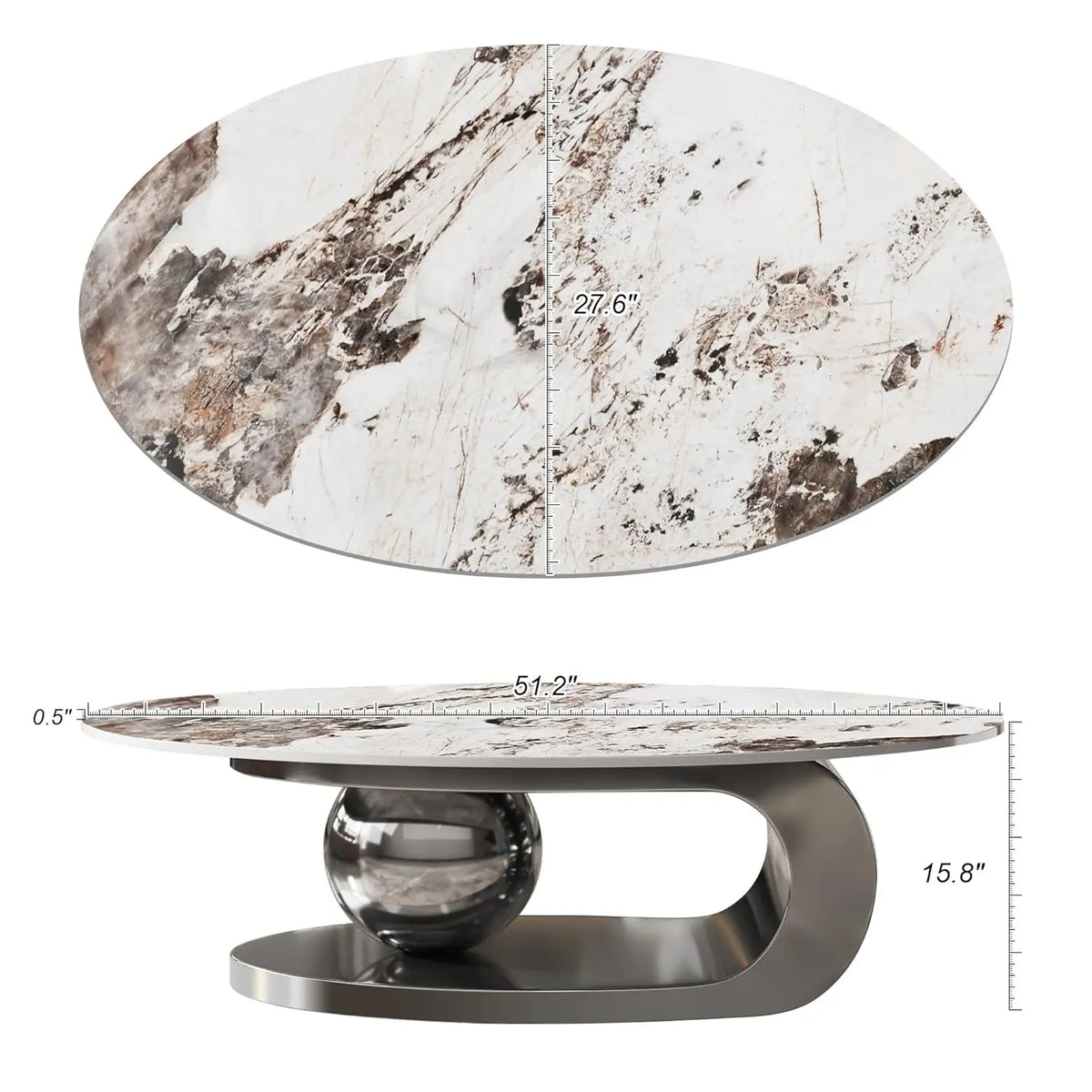 Modern Marble Coffee Table with Silver Stainless Steel Pedestal Living Room Home Decor Luxury Living