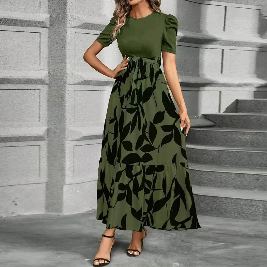 Women Classy Elegant  A-line Lace-up Slim Fit Waist Ruffle Hem Dress
