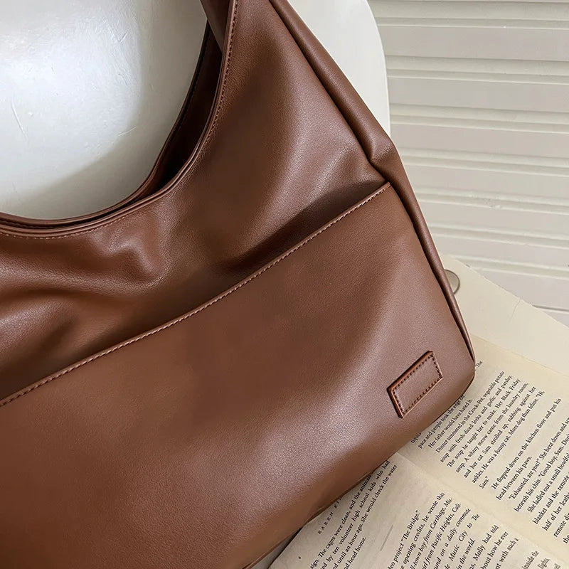 Women Hobo Bag PU Leather Solid Shoulder Handbag