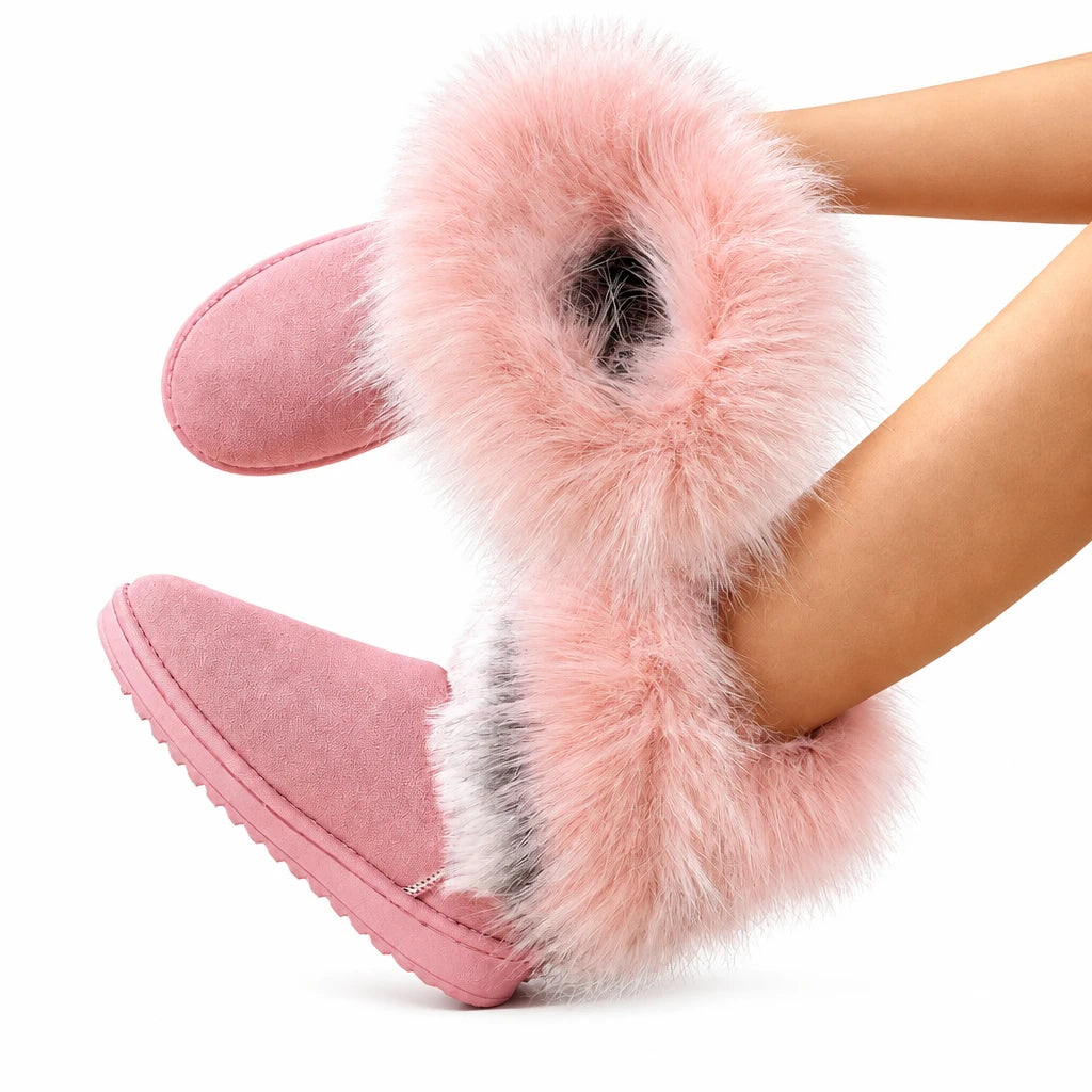 Winter Mid-Calf Fur Lined Flat Rubber Sole Boots