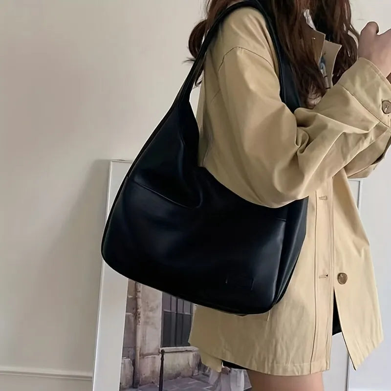 Women Hobo Bag PU Leather Solid Shoulder Handbag