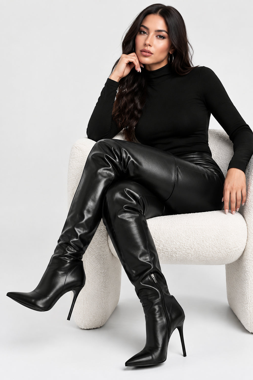 Shiny Leather Thigh High Stiletto Over-the-Knee Boots