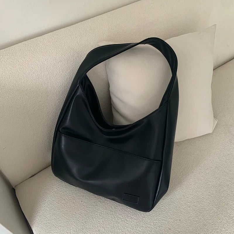 Women Hobo Bag PU Leather Solid Shoulder Handbag