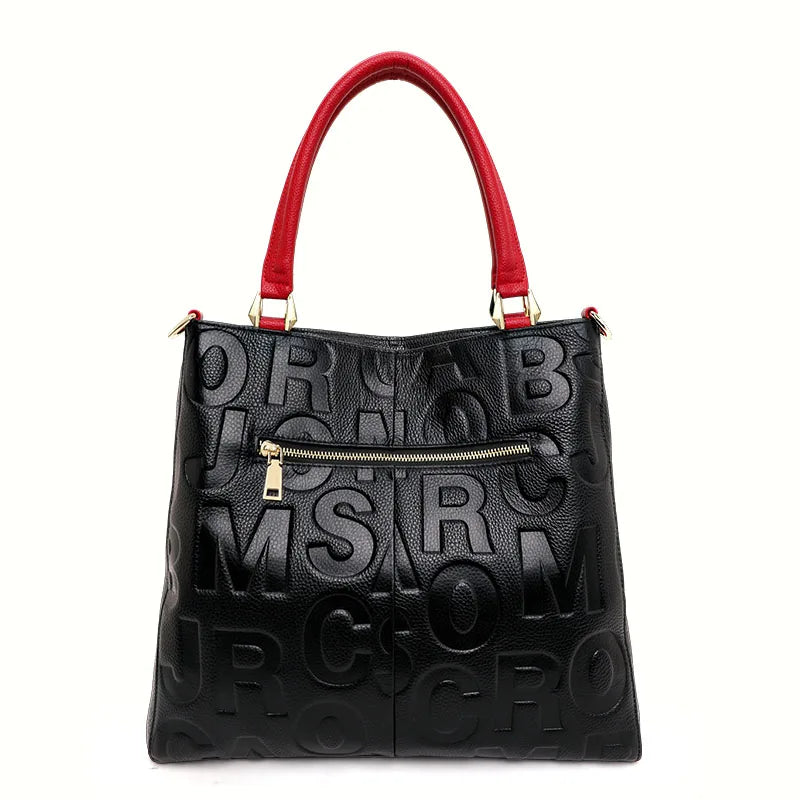 New Women's Cowhide Fashionable and Versatile Large Letter Printed Shoulder Bag