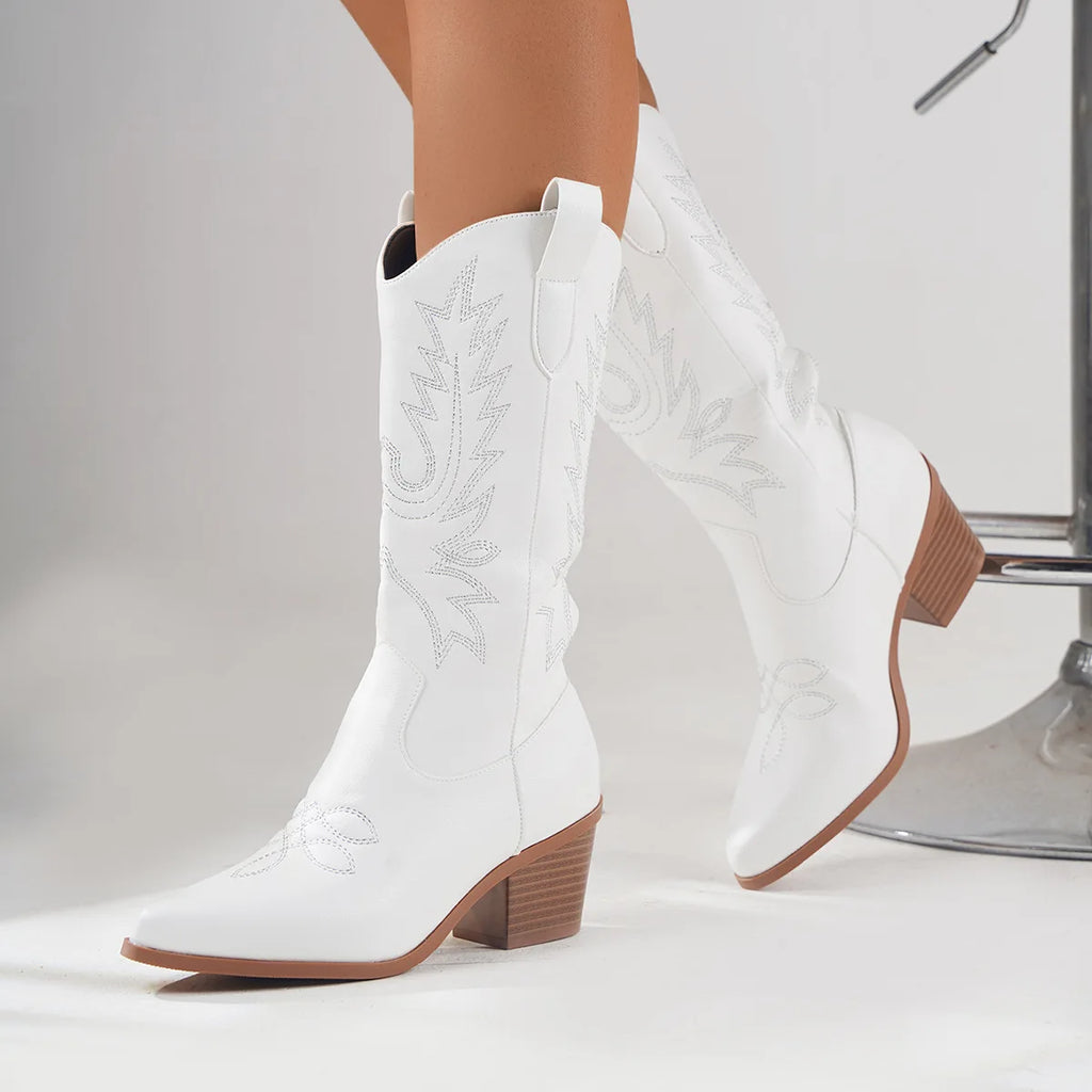 Western Mid-Calf White Cowboy Boots