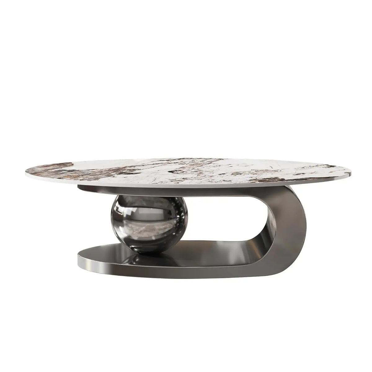 Modern Marble Coffee Table with Silver Stainless Steel Pedestal Living Room Home Decor Luxury Living