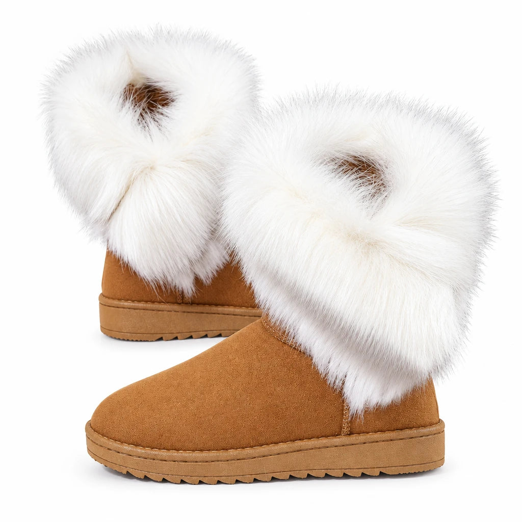 Winter Mid-Calf Fur Lined Flat Rubber Sole Boots