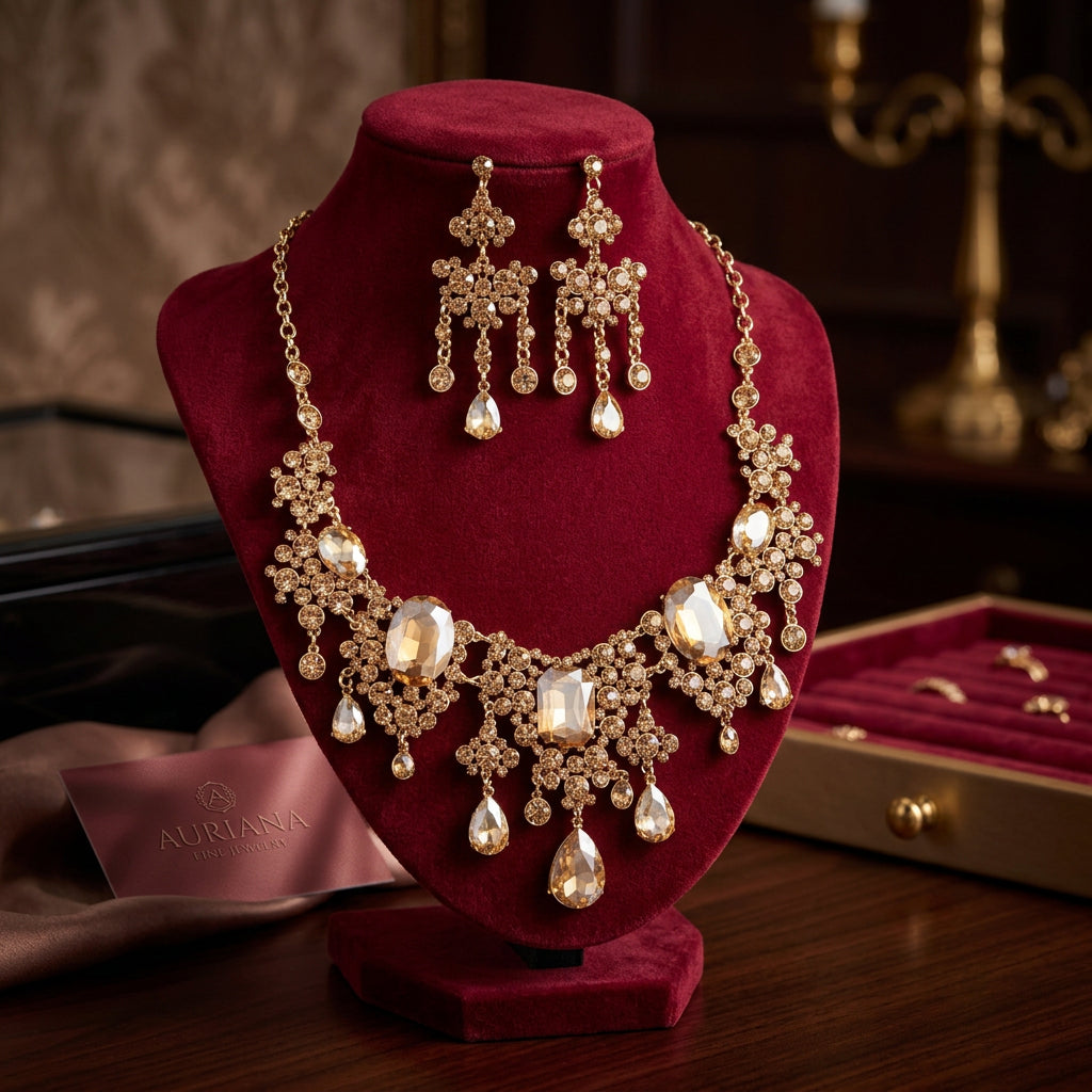 Women's Elegant Luxury Baroque Exquisite Necklace & Earrings Fashion Jewelry Set