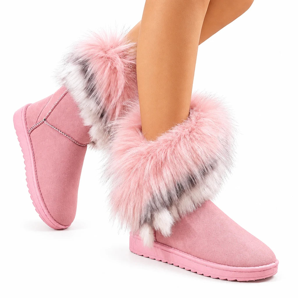 Winter Mid-Calf Fur Lined Flat Rubber Sole Boots