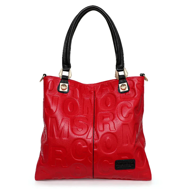 New Women's Cowhide Fashionable and Versatile Large Letter Printed Shoulder Bag