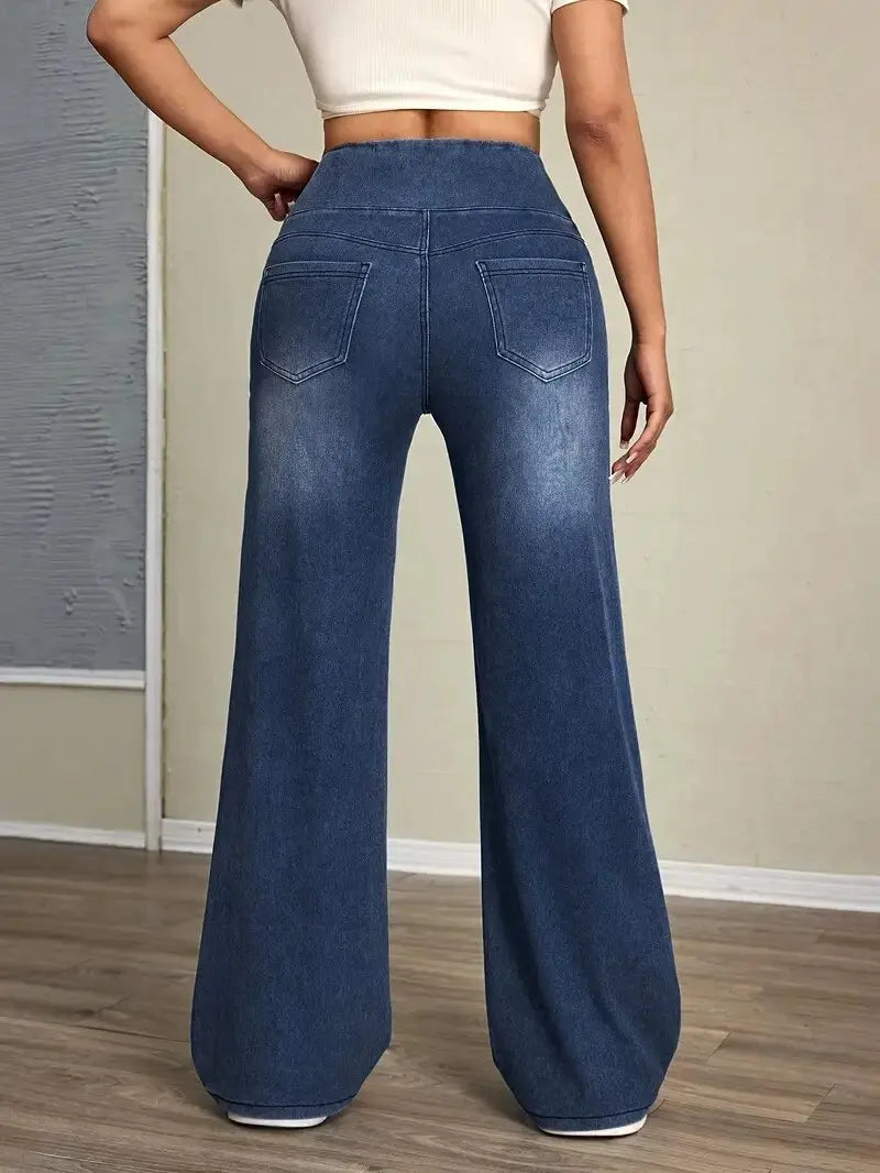 Women's Jeans Elastic High Waist Stretch Loose Straight-Leg Trendy Comfortable