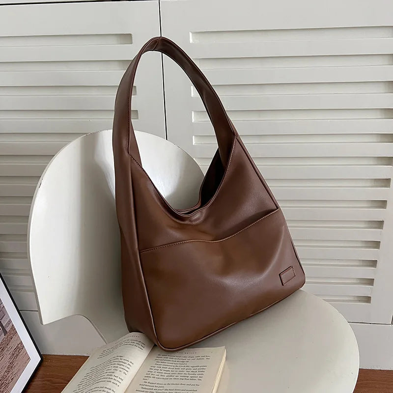Women Hobo Bag PU Leather Solid Shoulder Handbag