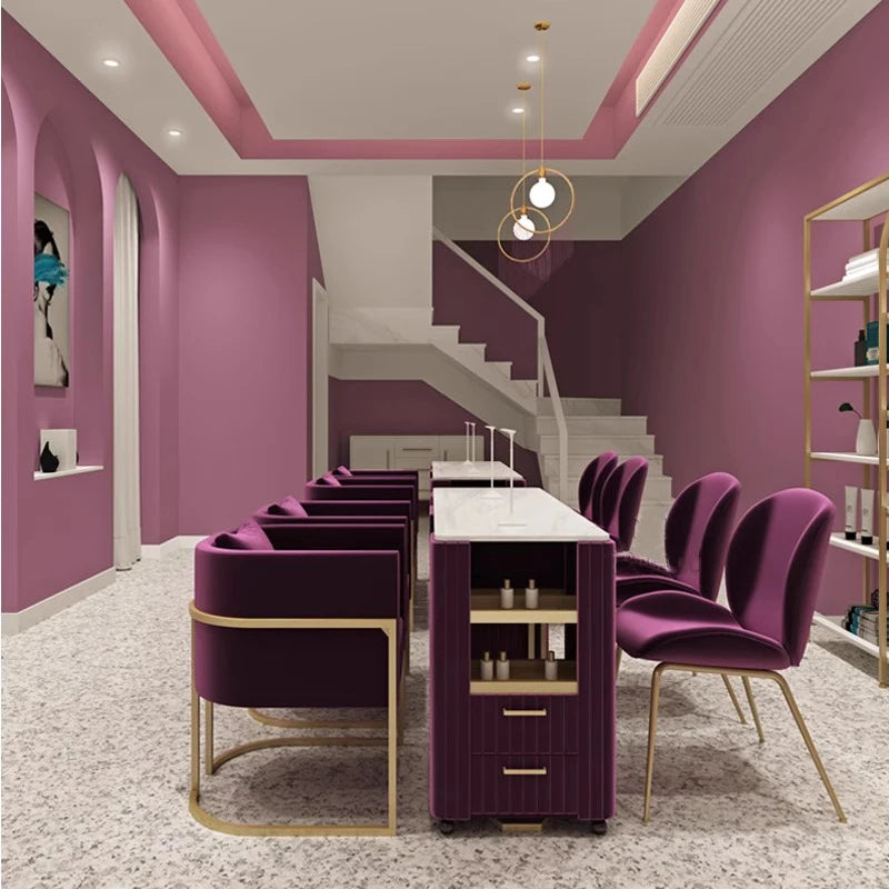 Marble Nail Tables Modern Design  Manicure Tables Storage Movable Business Furniture