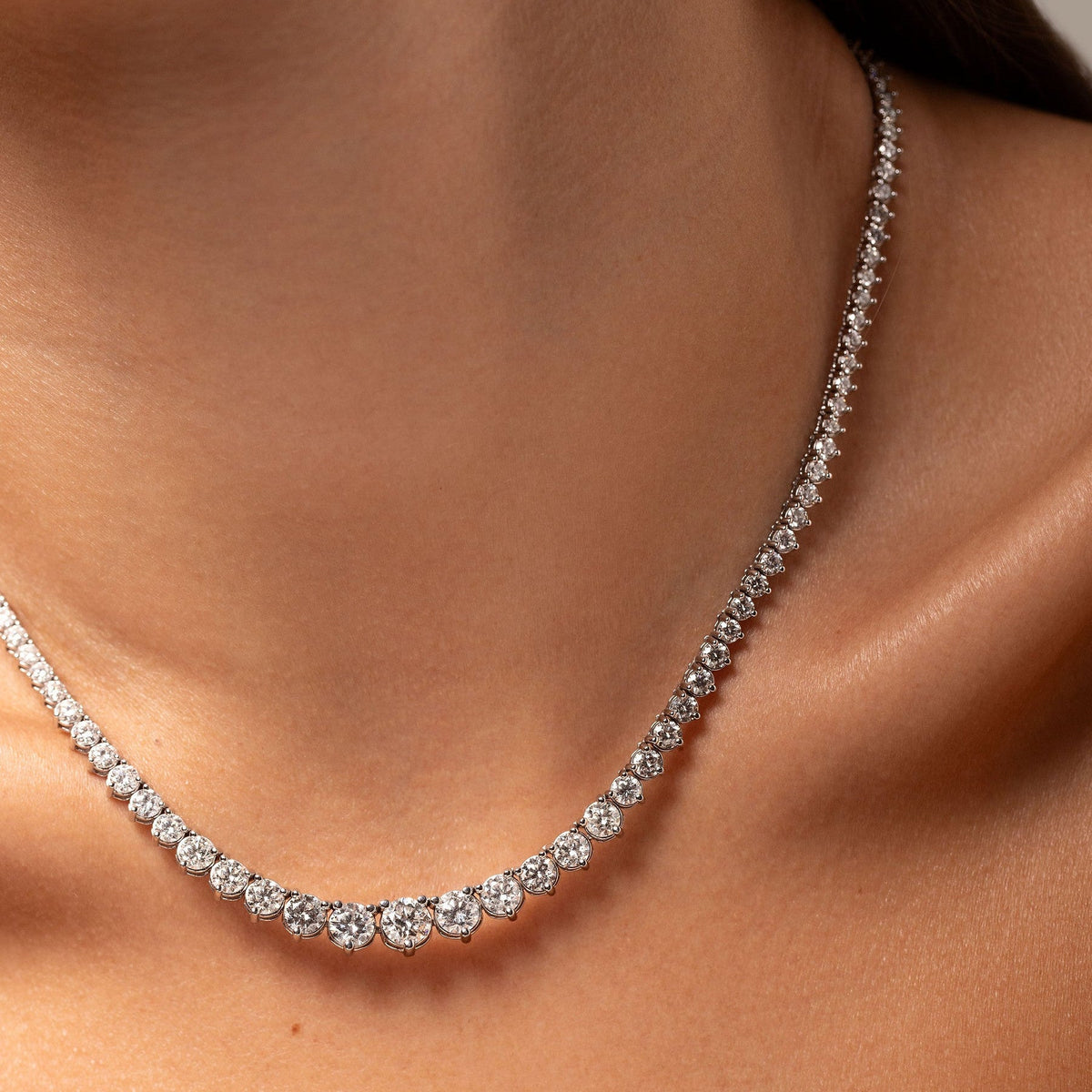 15 CTW Created Moissanite Graduated 14K Over Brass  Tennis Necklace - G-H Color, SI Clarity