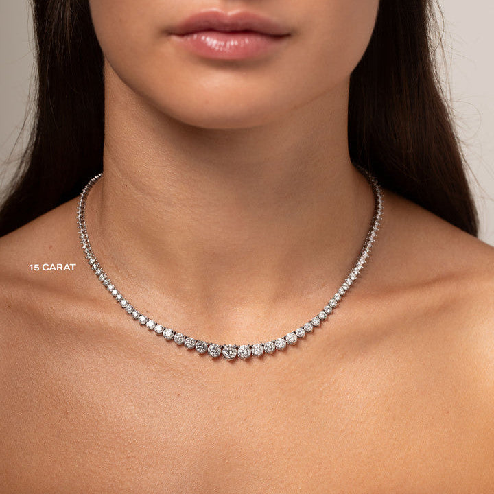15 CTW Created Moissanite Graduated 14K Over Brass  Tennis Necklace - G-H Color, SI Clarity