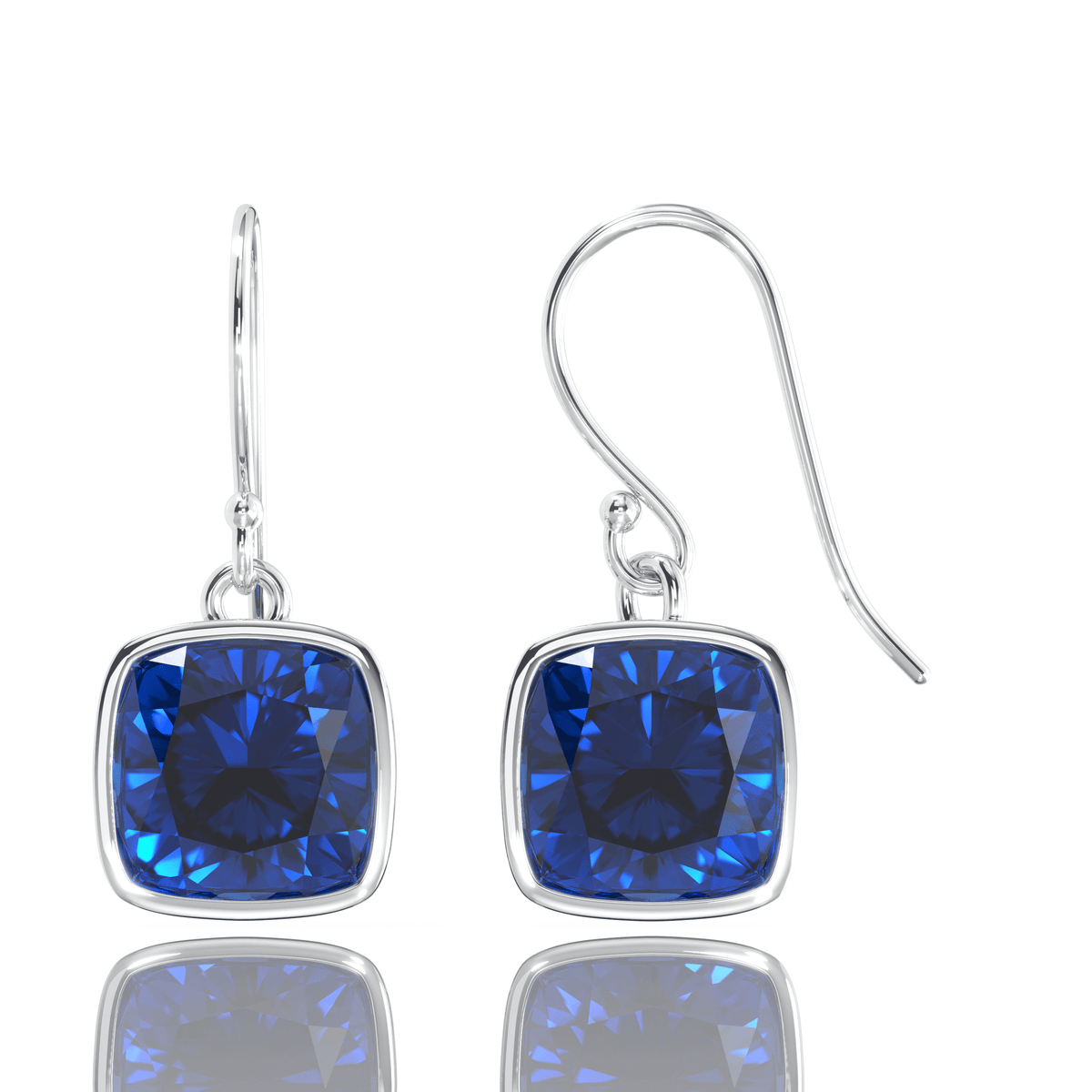 4.50CTW Lab Grown Cushion Cut Blue Sapphire Drop Earrings in 925 Sterling Silver - 8mm Square Gems Birthstone Jewelry