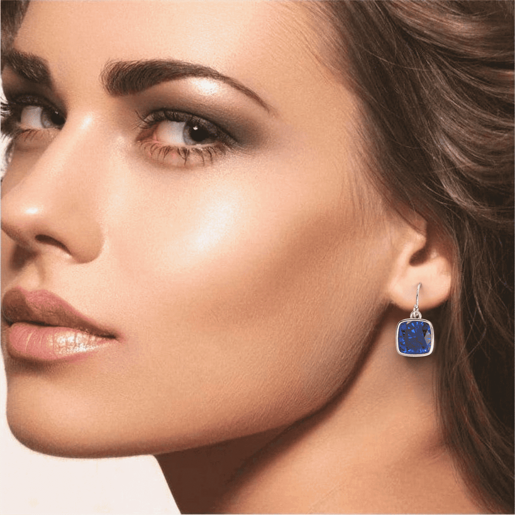4.50CTW Lab Grown Cushion Cut Blue Sapphire Drop Earrings in 925 Sterling Silver - 8mm Square Gems Birthstone Jewelry