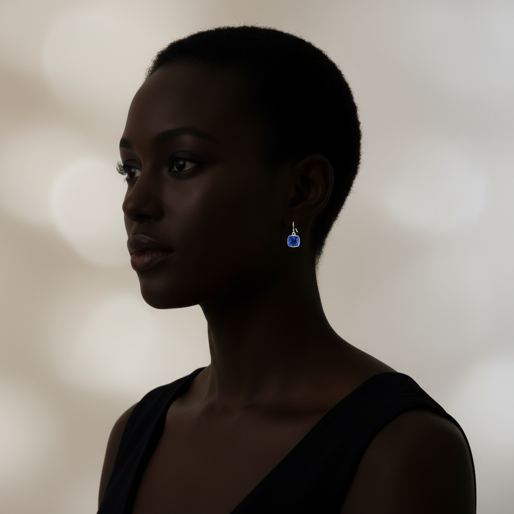 4.50CTW Lab Grown Cushion Cut Blue Sapphire Drop Earrings in 925 Sterling Silver - 8mm Square Gems Birthstone Jewelry