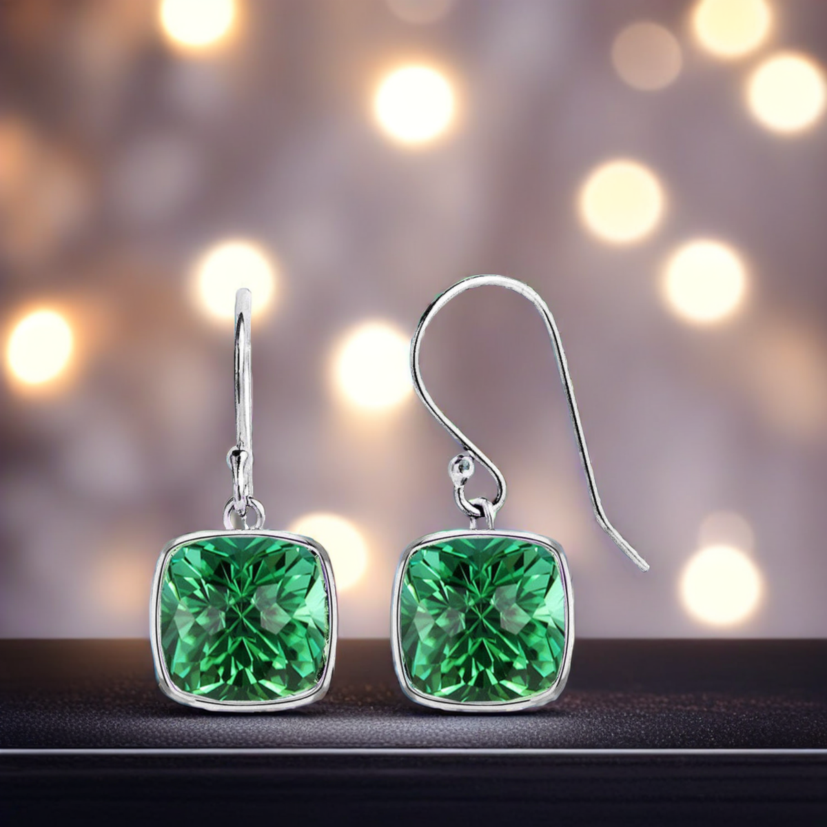 4.50CTW Lab Grown Cushion Cut Emerald Drop Earrings in 925 Sterling Silver - 8mm Square Gems Birthstone Jewelry