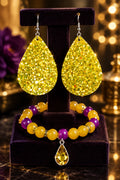 LA Lakers Sparkling Dazzle Tear Drop   3 piece Jewelry Set Pair Earrings 2 Stretch Bracelets Size 7/7.5 inches