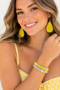 Ray of Sunshine Sparkling Dazzle Tear Drop 4 piece Jewelry Set Pair Earrings & 3 Stretch Bracelets Size 7/7.5 inches