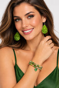 Lime Green Sparkling Dazzle Tear Drop 4 piece Jewelry Set Tear Drop Pair Earrings & 3 Stretch Bracelets Size 7/7.5 inches
